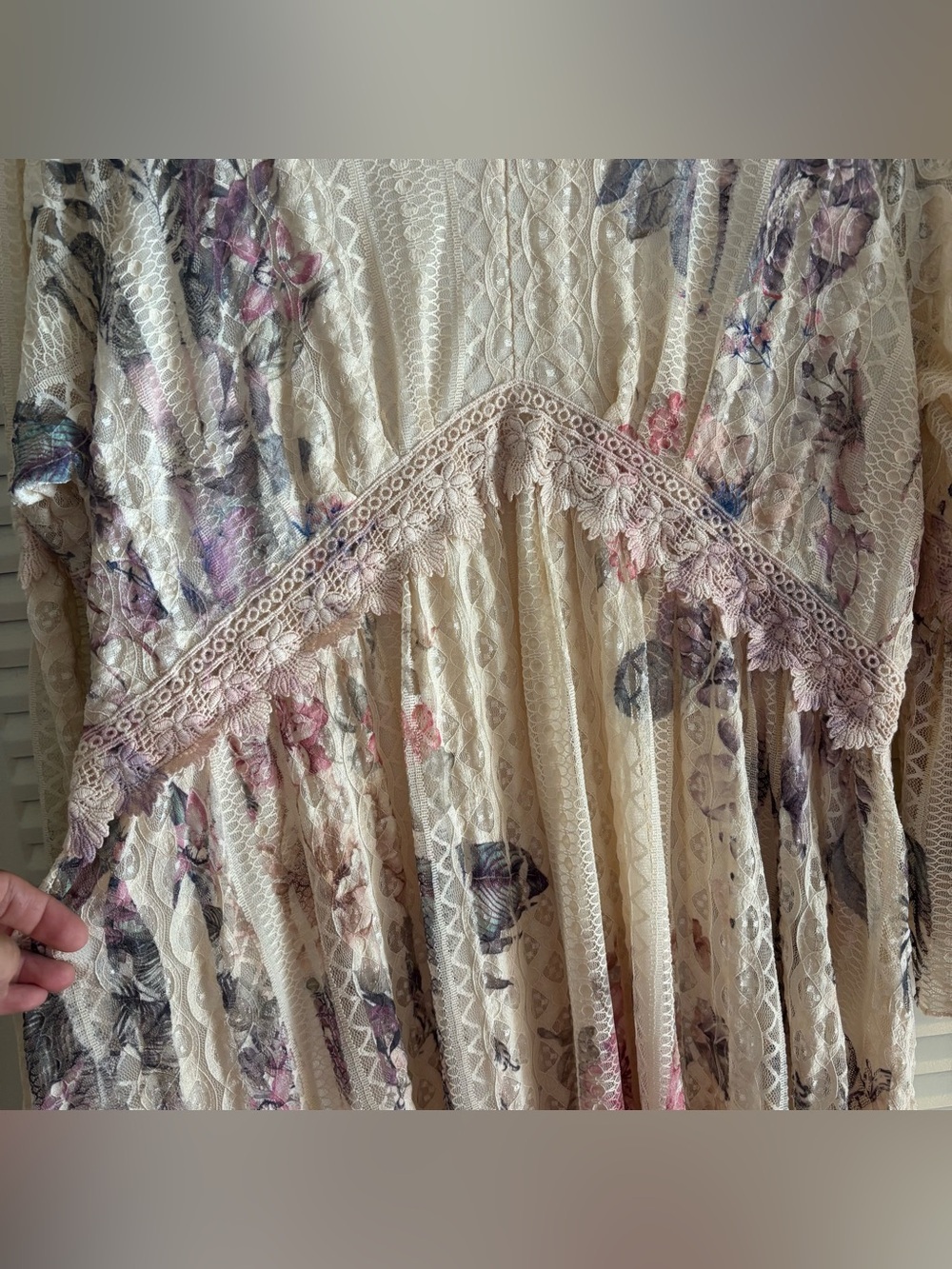 ORIGAMI all LACE lined BOHEMIAN WESTERN Maxi Dress Size XL gypsy shabby chic - Picture 7 of 16